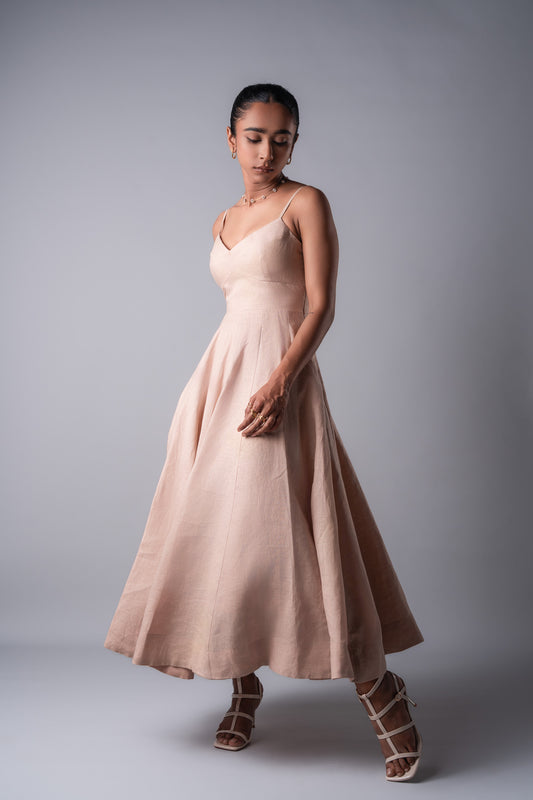 Blush Linen Maxi Dress — A-Line Sweetheart