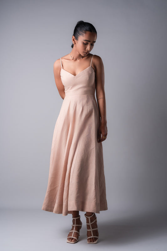 Blush Linen Maxi Dress — A-Line Sweetheart